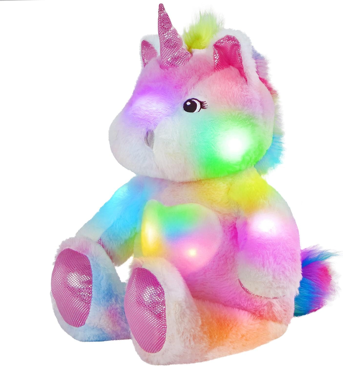 Glow Guards 12'' Light up Rainbow Unicorn Stuffed Animals Soft Plush Toy LED Night Lights Doll Holiday Birthday Gifts for Boys and Girls
