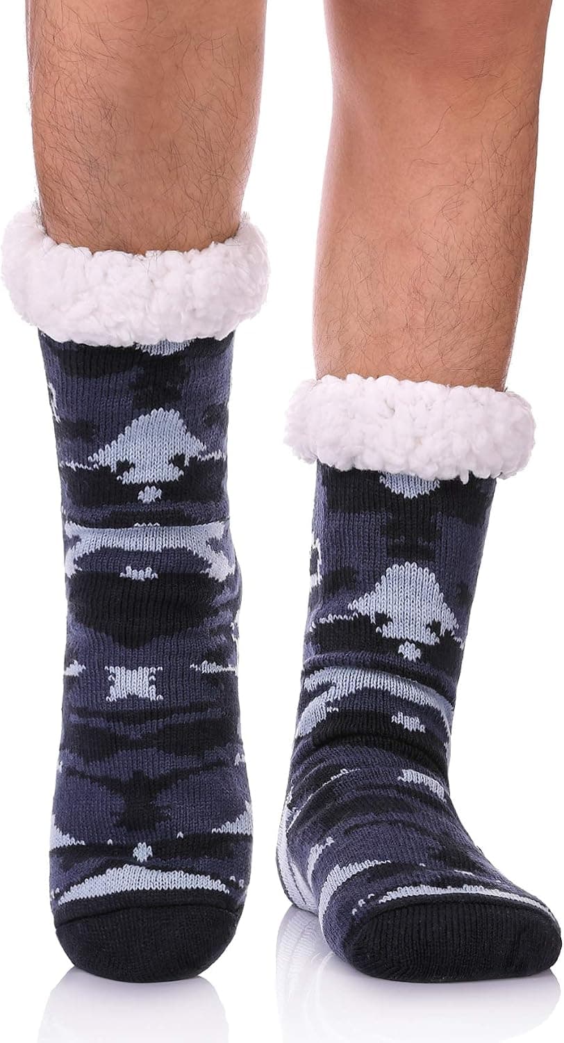 FNOVCO Men's Fluffy Slipper Socks Soft Cozy Warm Winter Indoor Non Skid House Slipper Socks