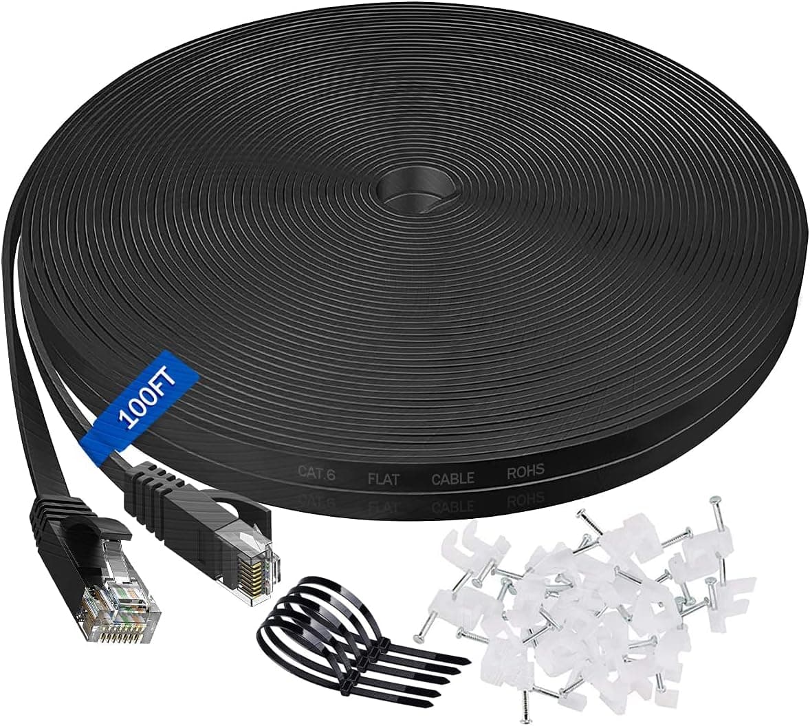 UDATON Ethernet Cable 100 Ft, High Speed Cat 6 Long Ethernet Cable 100 ft, Durable Outdoor Indoor LAN Cord with Rj45, Slim Computer Cable Compatible with PS4, Xbox, Switch, Black