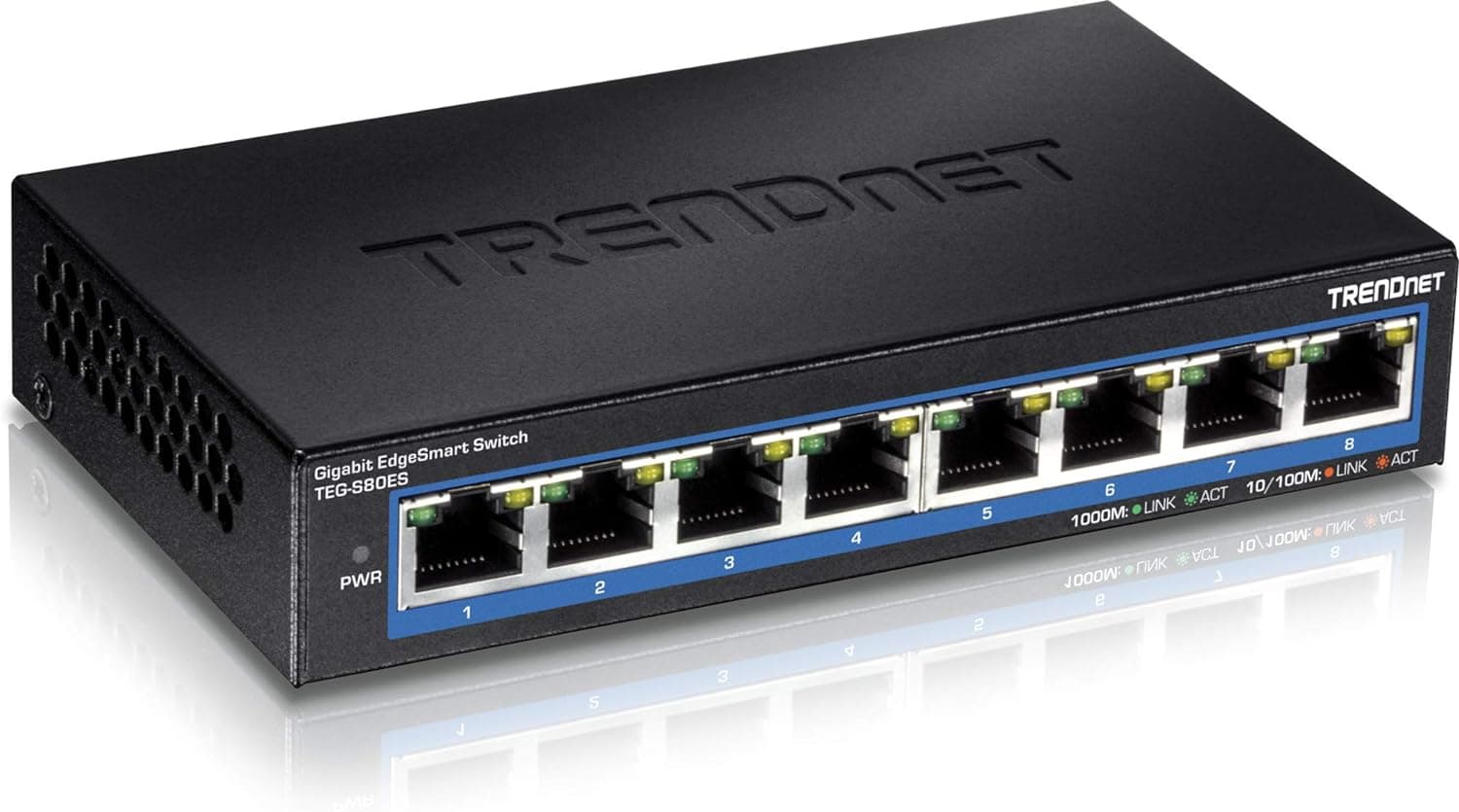 TRENDnet 8-Port Gigabit EdgeSmart Switch, 8 x Gigabit Ports, 16Gbps Switch Capacity, Ethernet Network Desktop Switch, Managed Gigabit Switch, Metal, Fanless, Lifetime Protection, Black, TEG-S80ES