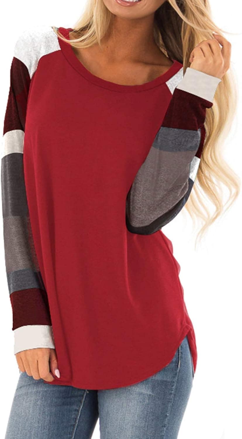 Women's Striped Sweatshirt Long Sleeve Loose Casual Crewneck Tunic Tops