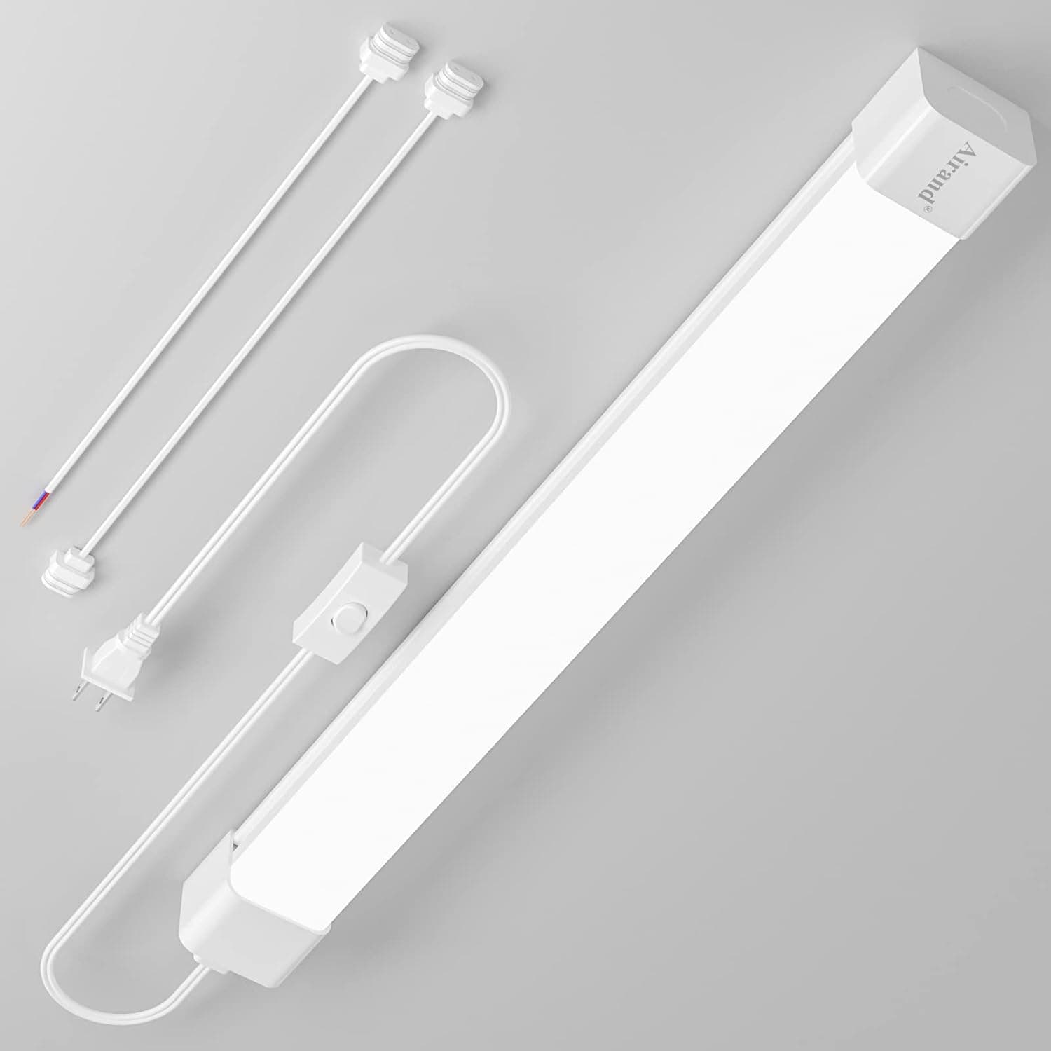 Airand LED Shop Light, 2FT 4FT Plug-in LED Ceiling Light, 18W 1800LM 5000K Linkable Utility Under Cabinet Light, Waterproof Hardwired Closet Light Tube with Switch Cord for Kitchen Garage Office Shop…