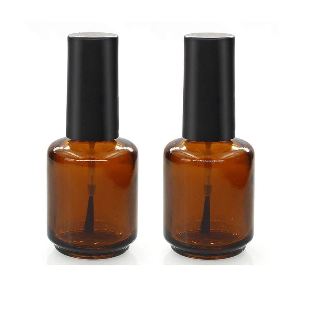 6Pcs 15ml(1/2 oz) Empty DIY Nail Polish Bottles Cylindrical Glass Bottles Vials Containers with Brush Cap for Nail Art Sample, 2pcs Mini Funnel Included, Brown