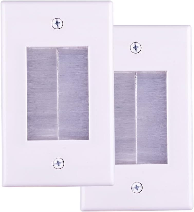 Brush Wall Plate with Mounting Wings Easy to Mount Soft Brush Bristles Protection cables, Wall Outlets for Home Theater HDMI Cables/Coaxial cables and More, White-FT (Brush Wall Plate)