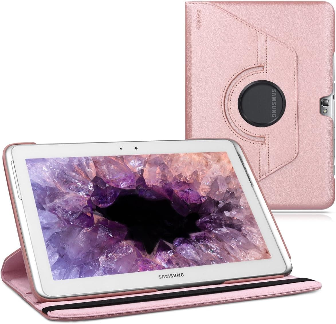 kwmobile Rotating Case Compatible with Samsung Galaxy Note 10.1 N8000 / N8010 - Case PU Leather Tablet Cover with Stand - Rose Gold