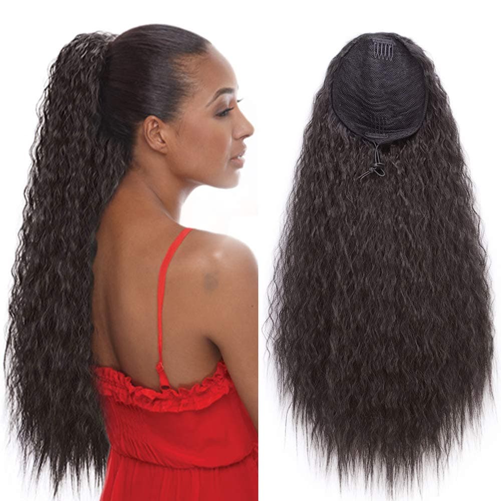 Stamped Glorious 22 Inch Long Curly drawstring ponytail Clip in Ponytail Extension Synthetic Corn Wavy Ponytail Hair Pieces for Women(4#)