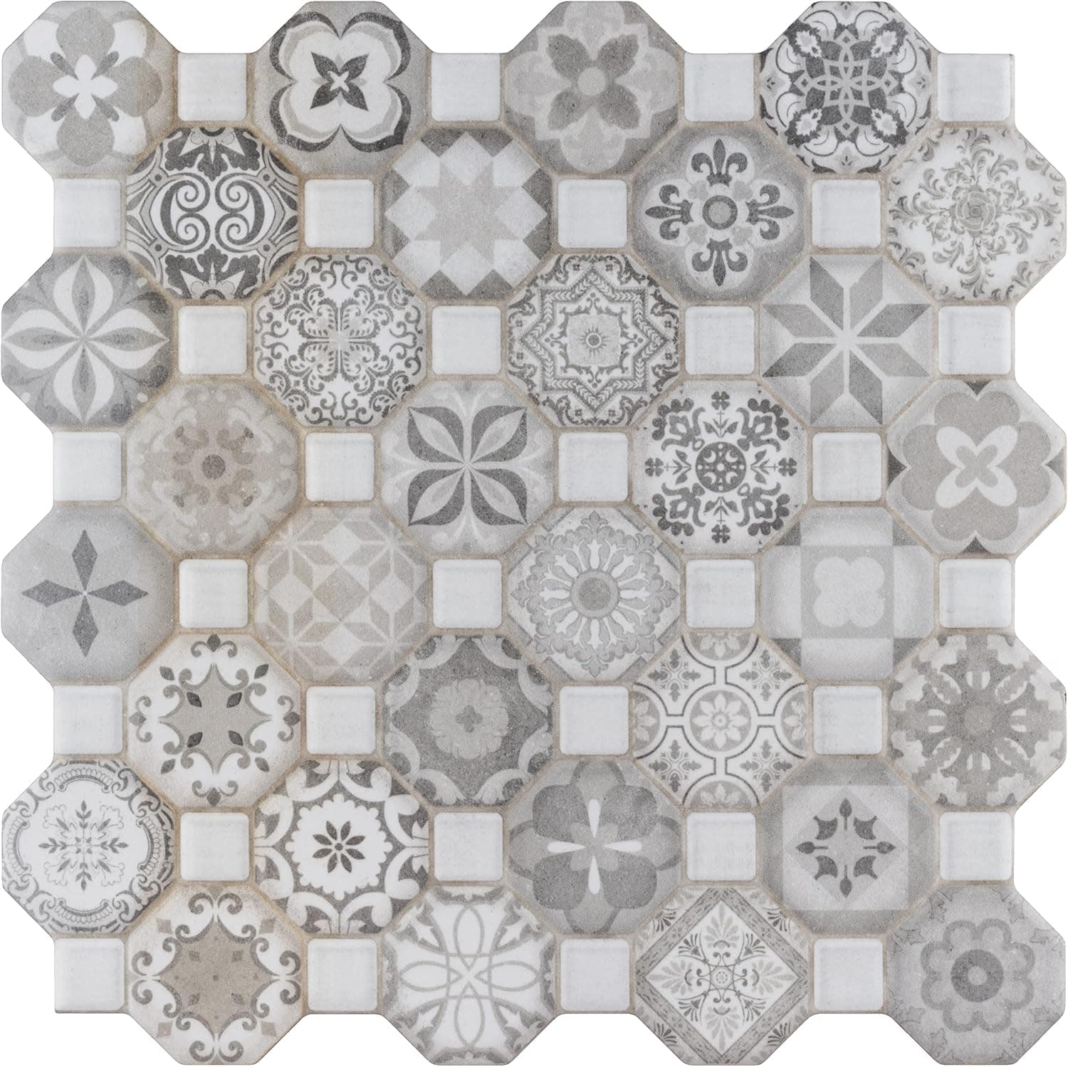SomerTile FOSTESGR Tessera Grey x 12-1/4" Ceramic Floor and Wall Tile, Gray, 13
