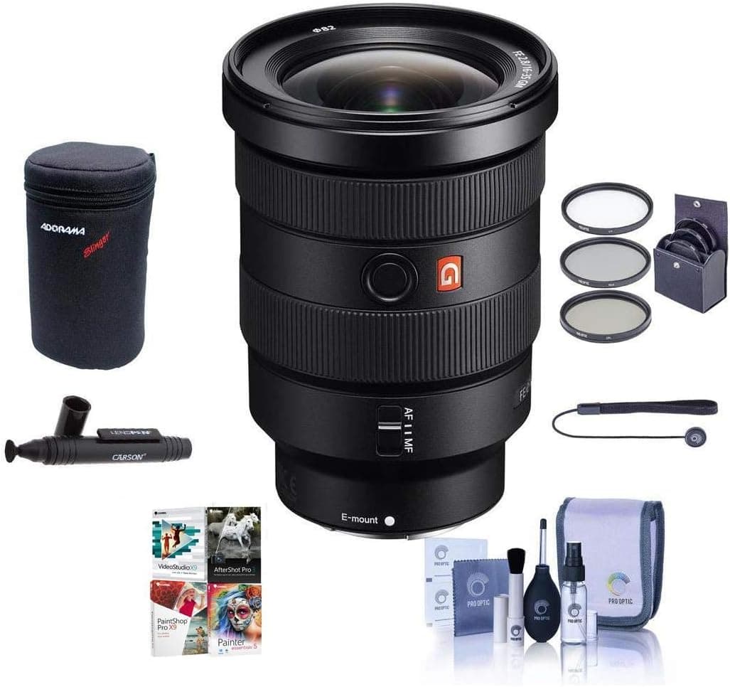 Sony FE 16-35mm f/2.8 GM (G Master) E-Mount Lens - Bundle with 82mm Filter Kit, Lens Case, Cleaning Kit, Capleash II, Lens Cleaner, PC Software Package