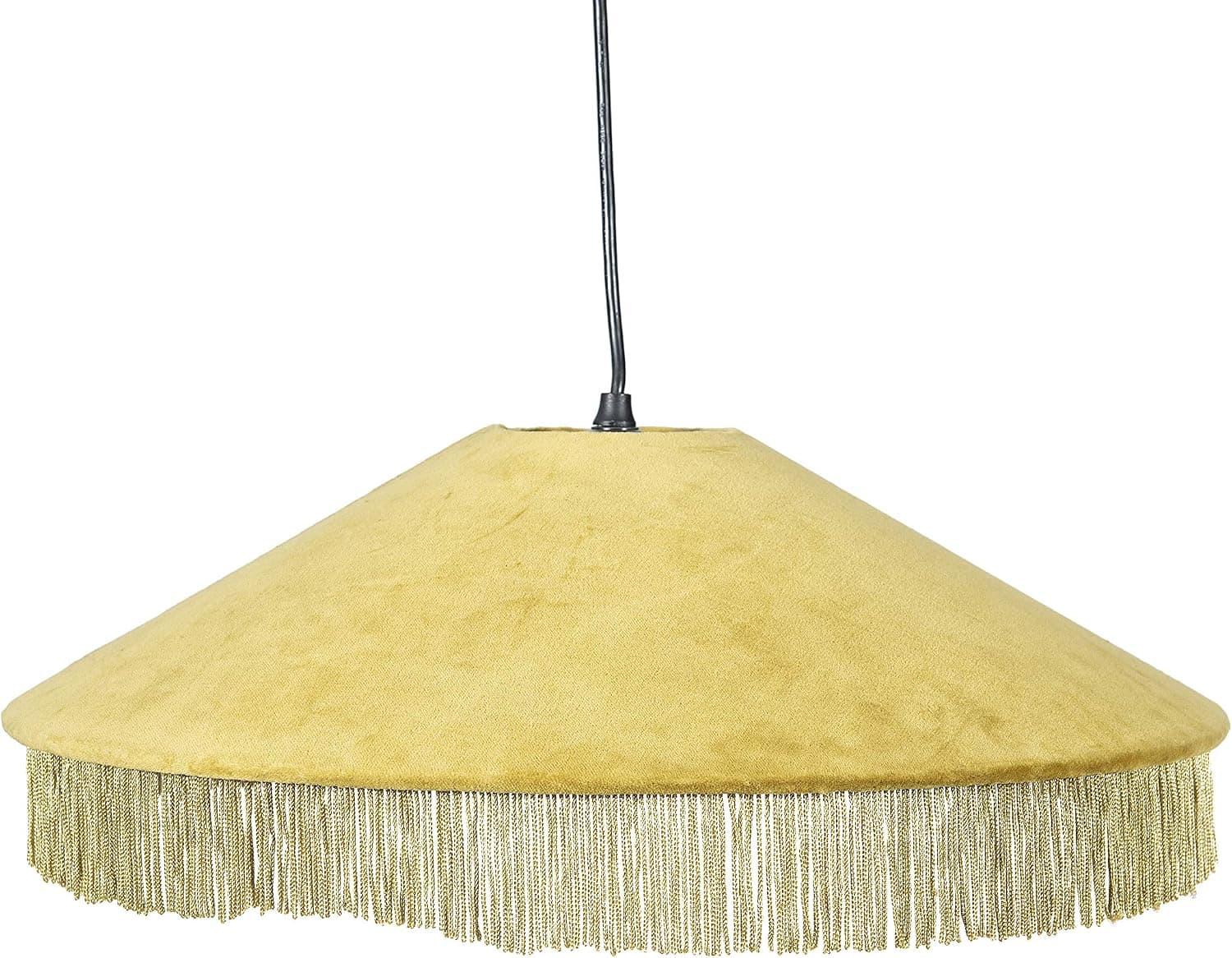 Creative Co-Op DF2195 Mustard Yellow Cotton Velvet Pendant Decorative Fringe Ceiling Lights