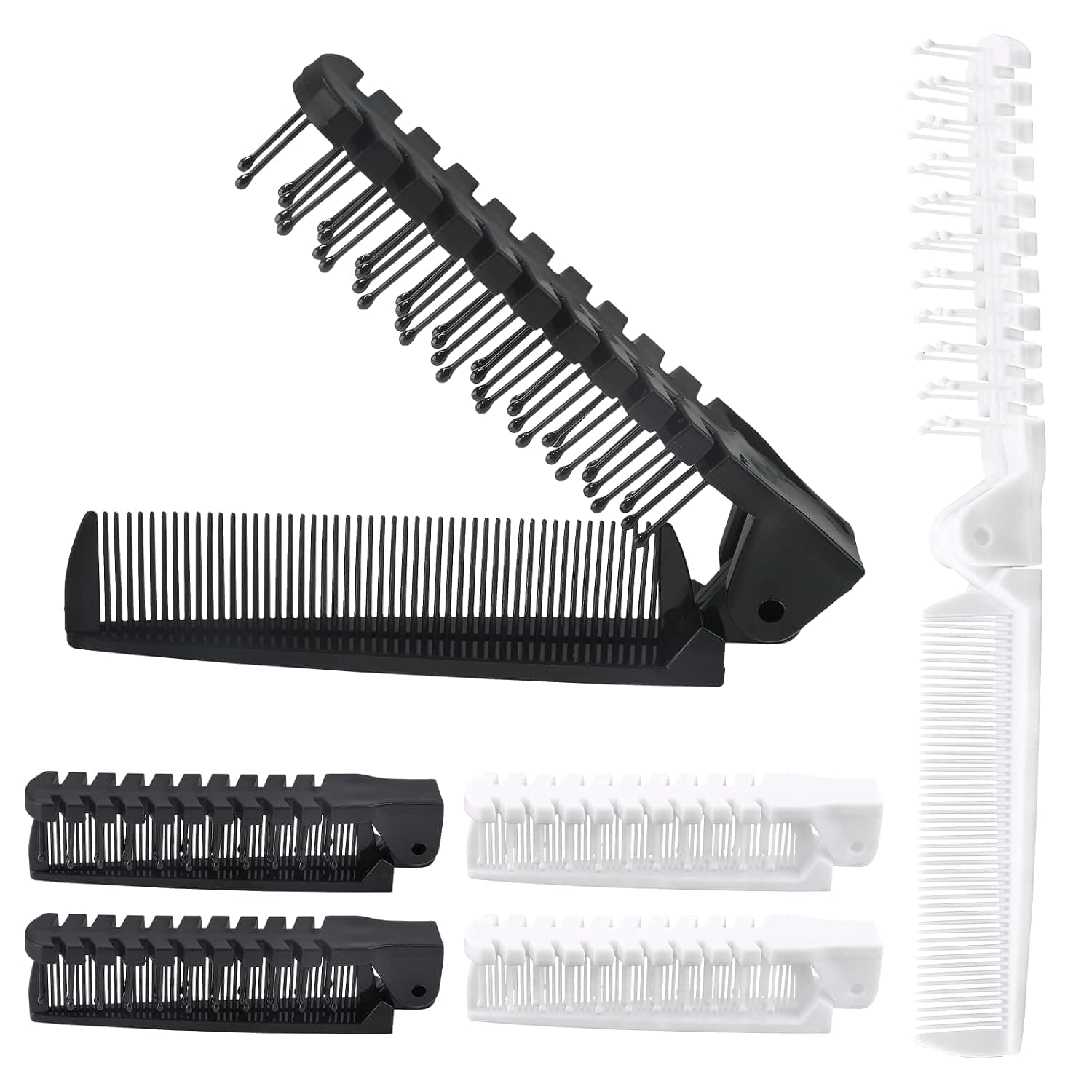 Qjaiune 6PCS Travel Foldable Brush Comb Portable Folding Comb, Anti-Static Hair Comb Mini Pocket Comb, Double Headed Hair Brush Hairdressing Tools Plastic Folding Comb for Men Women (Black & White)