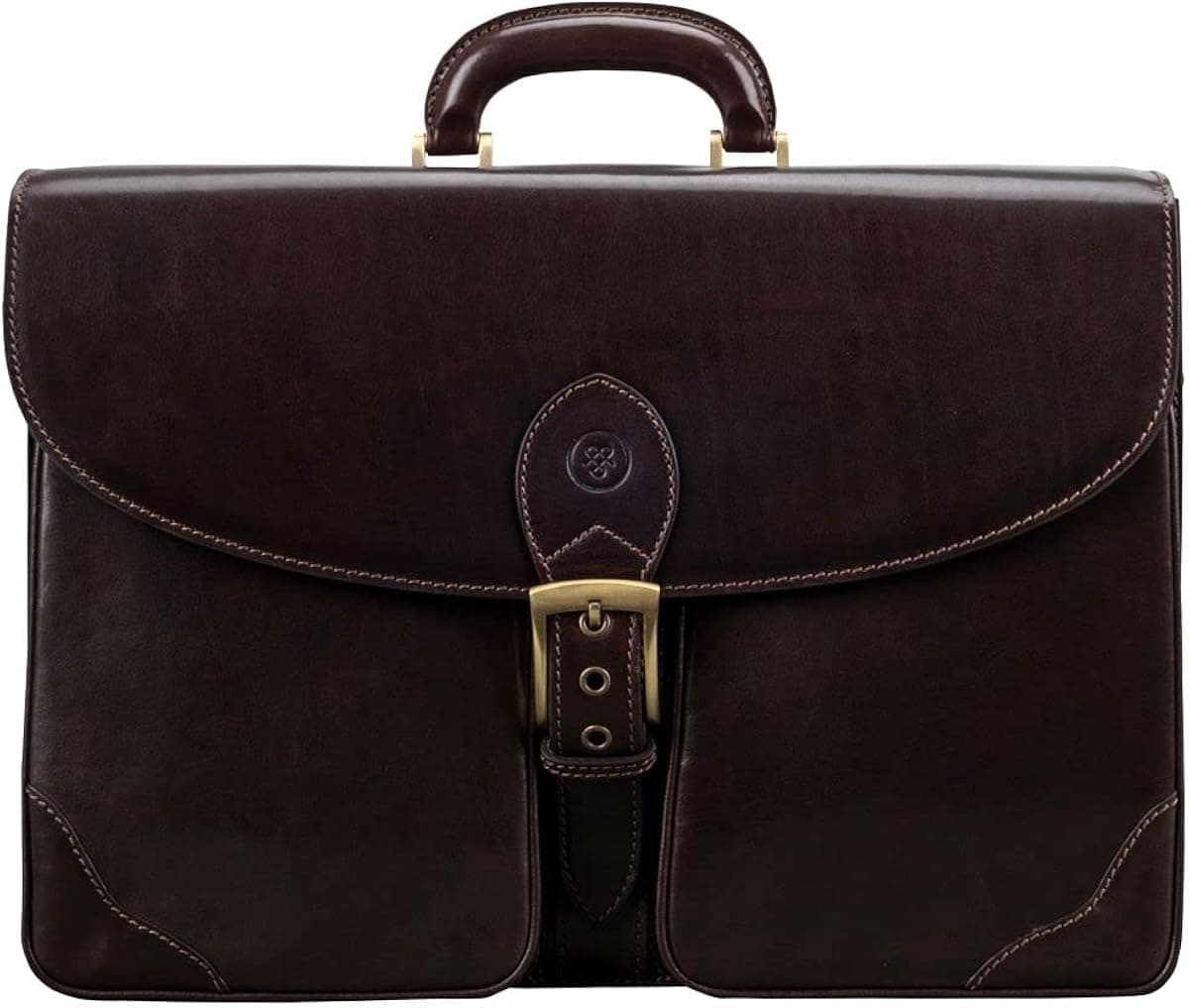 Maxwell Scott | Mens Luxury Leather 3 Section Large Laptop Briefcase with Buckle | The Tomacelli3