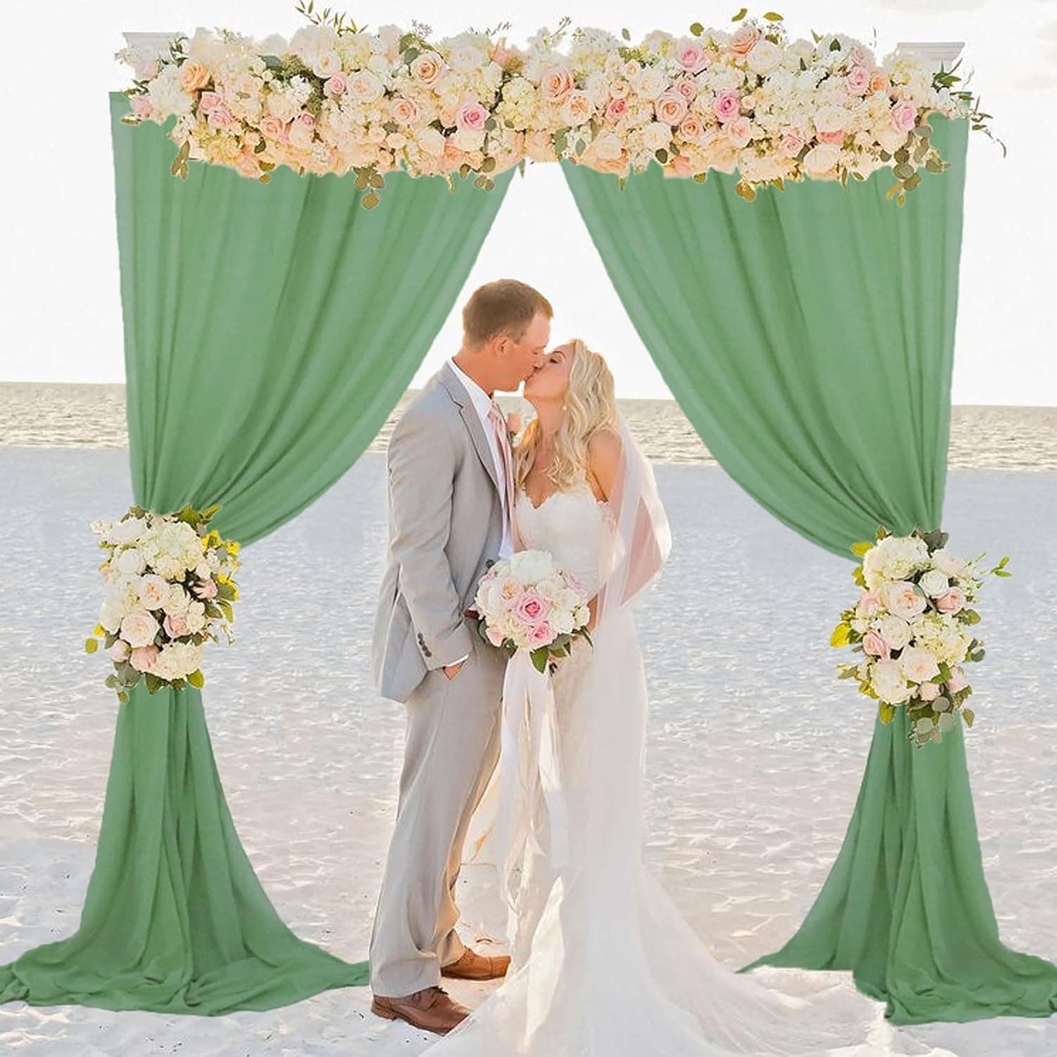 FUHSY Sage Green Curtains Sheer Chiffon Backdrop Curtain 120 Inches Long Window Voile Curtains for Party Chiffon Drapes for Backrop Wedding Arch Drape for Birthday Stage Decorations 28"x120" 2 Panels