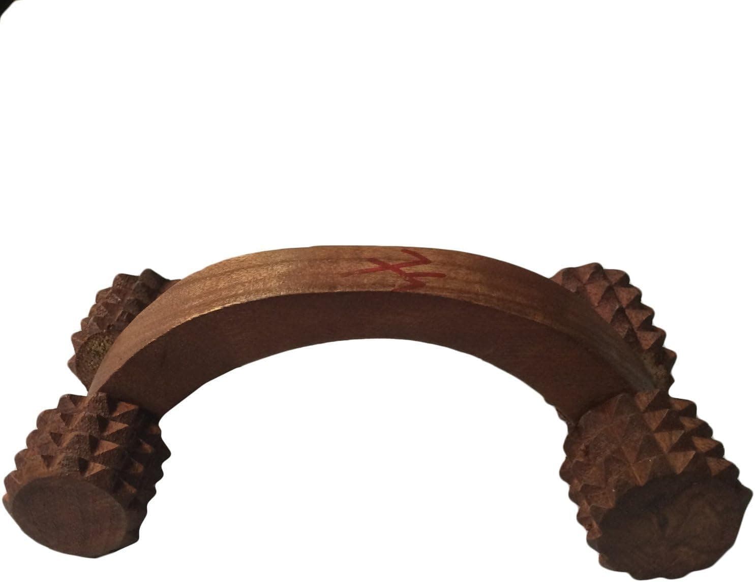 Khandekar Wooden Massager Handheld Body Calf Massager, Acupressure Roller Massager, Pain Relief Spike Ring Two Sided Massager for Neck & Back- Brown, 6 inch (15 cm)