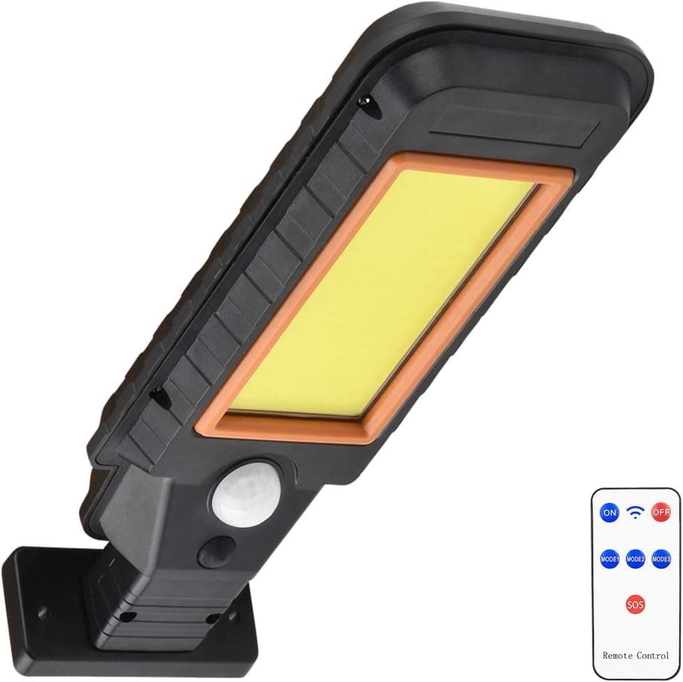 Qanlone Romote Control Solar Street Lights, Motion Sensor Wall Light 600lm Outdoor Solar Lighting with 3 Modes for Garden, Street, Deck, Fence, Patio, Path (128COB)