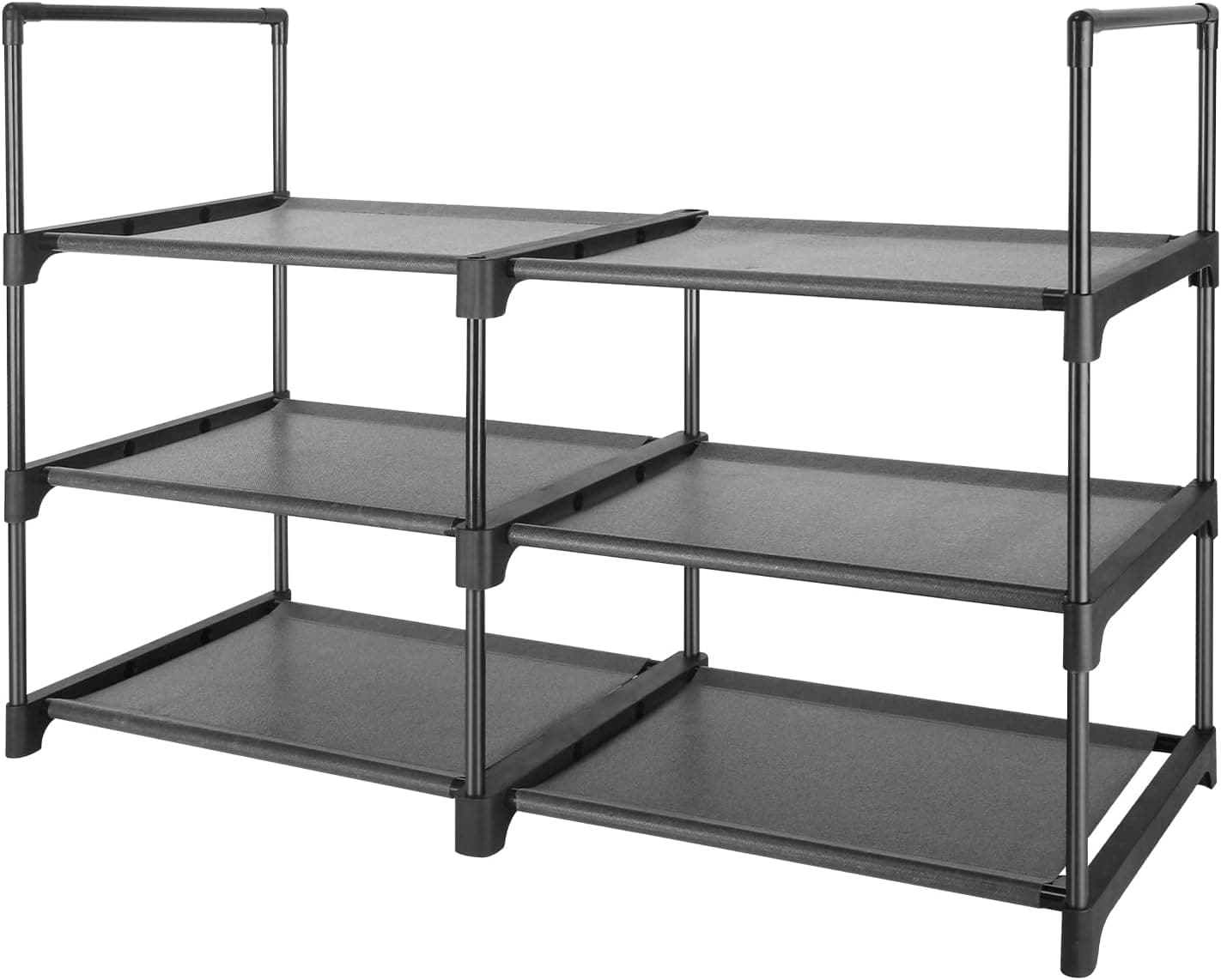 HITHIM 3-Tier Black Shoe Rack, Shoe Rack for Closet,Shoe Shelf for Shoe Storage,Floor Shoe Organizer, Non-Woven Fabric Free Standing Shoe Rack for Entryway and Garage