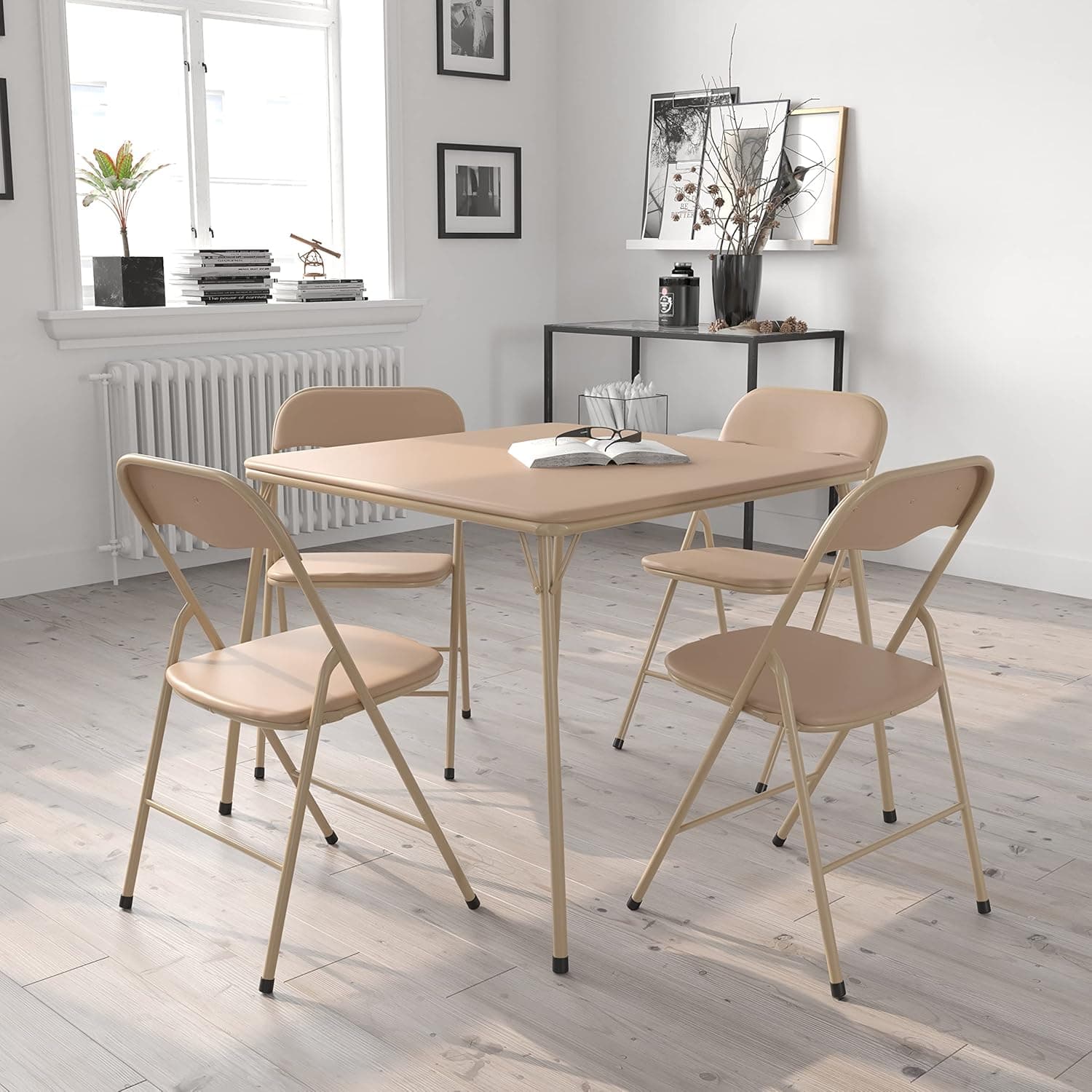 EMMA + OLIVER 5 Piece Tan Folding Game Room Card Table and Chair Set