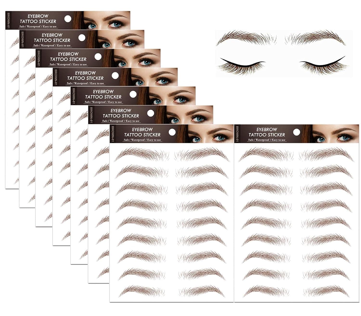 72 Pair Hair-like Authentic Eyebrows 4D Brown Natural Tattoo Eyebrow Stickers Waterproof Imitation Ecological Lazy for Woman Makeup Tool (Medium Arch Eyebrow)