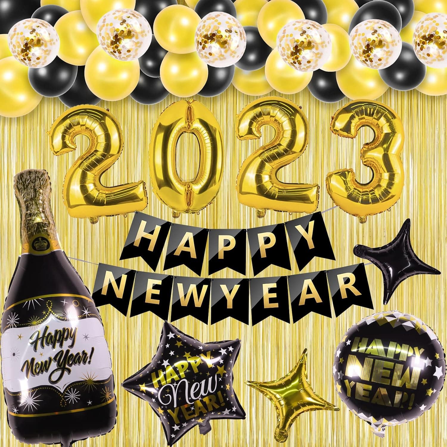 AXHJ New Years Eve Party Supplies 2023 , Happy New Year Decorations 2023 New Years Decorations ,2023 Balloons Kit Includes 32 Inch 2023 Number ,1*Banner, 31*Various Balloons, 3*Fringe Curtain