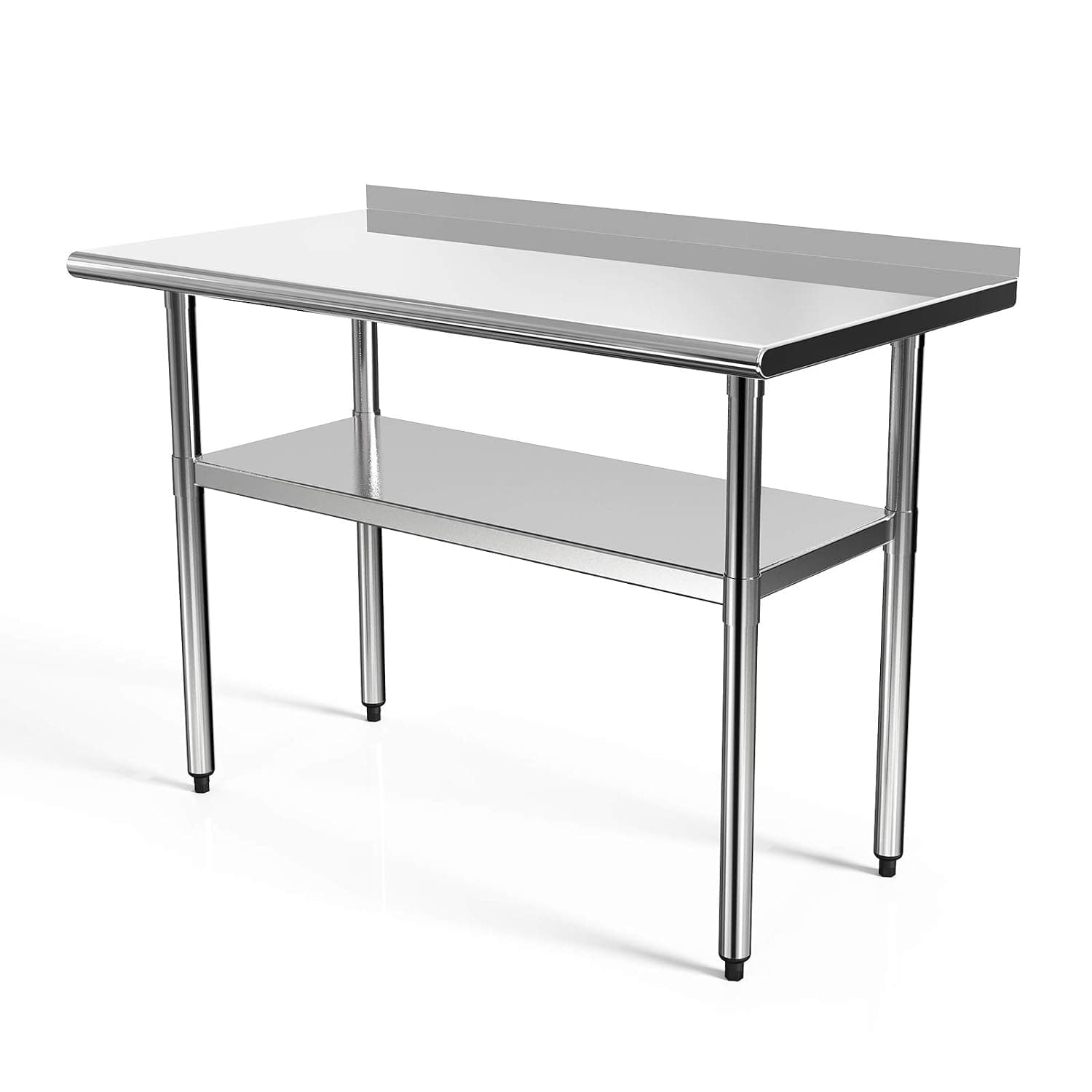 SUNCOO Commercial Stainless Steel Work Table Food Grade Kitchen Prep Workbench Metal Restaurant Countertop Workstation with Adjustable Undershelf 48 in Long x 24 in Deep W/Backsplash