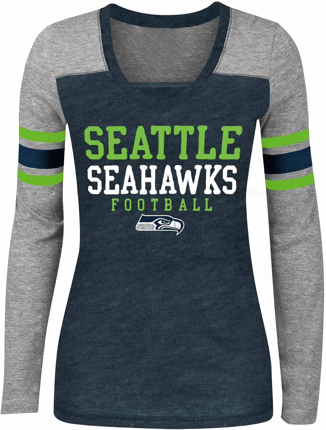 NFL Seattle Seahawks Women's C7734L Tri-Blend Jersey Long Sleeve V-Neck Tee, Navy, Small