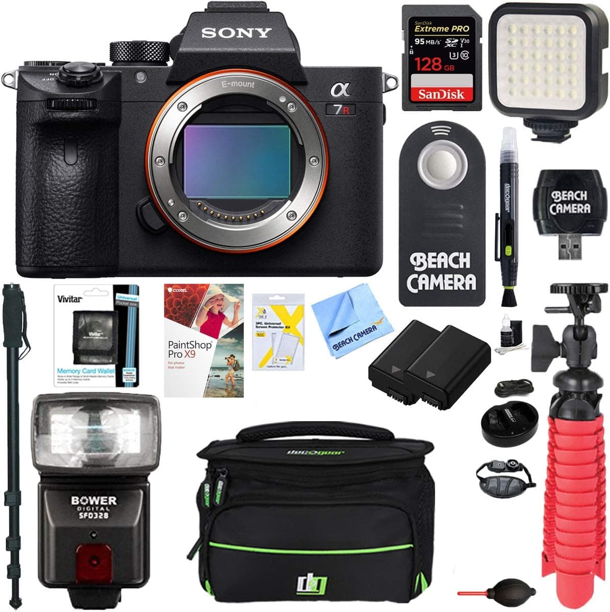Sony a7R III 42.4MP Full-Frame Mirrorless Interchangeable Lens Camera Body (ILCE7RM3/B) + Extra Battery 128GB Memory & Flash a7RIII Accessory Bundle