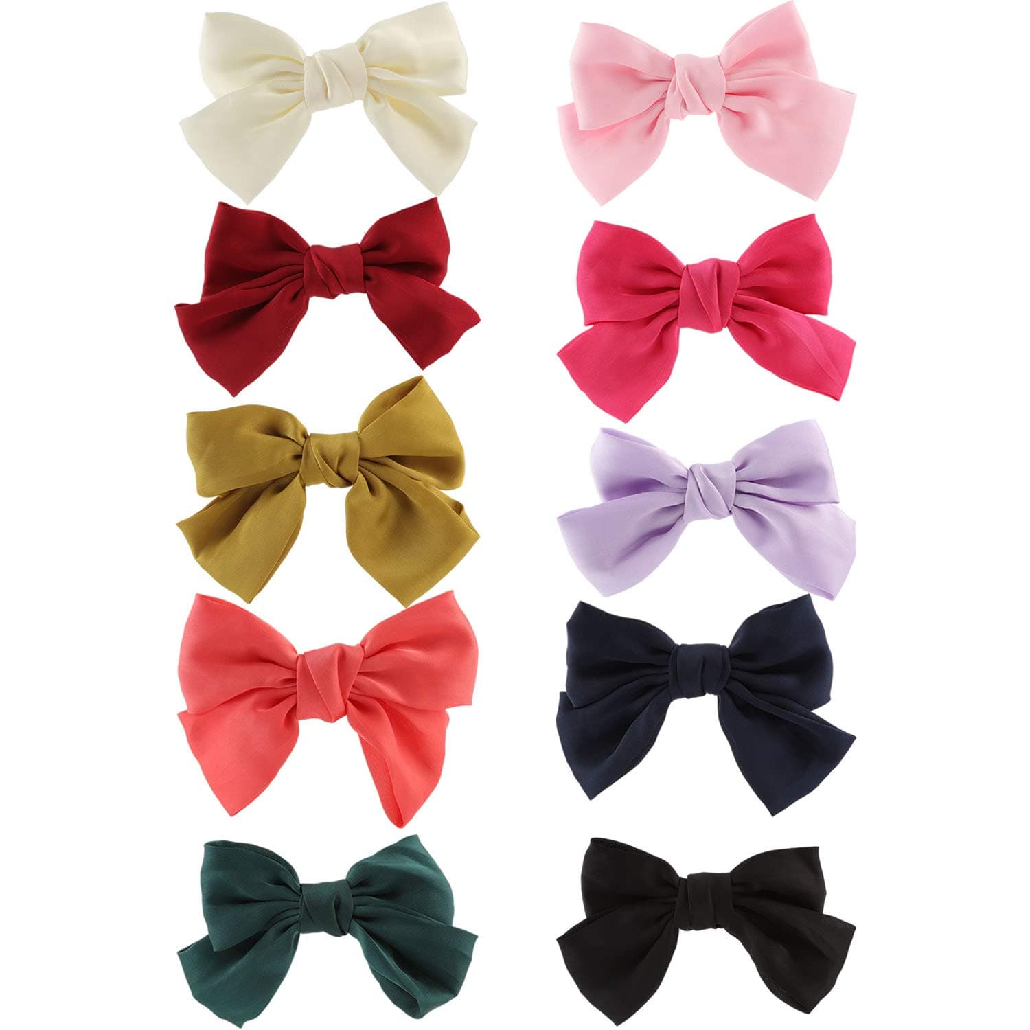 10 Pack 5.5 Inch Large Chiffon Solid Knotted Bowknot Big Hair Bow With Long Ribbon Hair Clips Metal Alligator Barrettes Hairpins Handmade Hair Accessories for Women