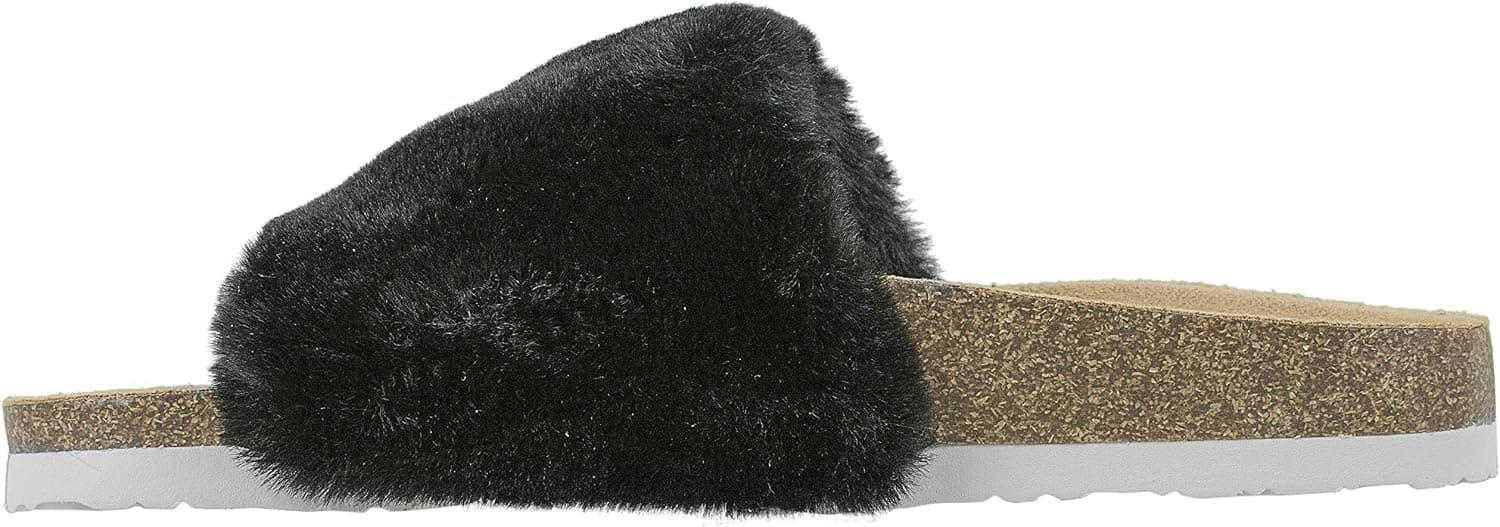 Chinese Laundry Ladies Faux-Fur Fashion Slide Sandal Flip Flop, Black, Size 10