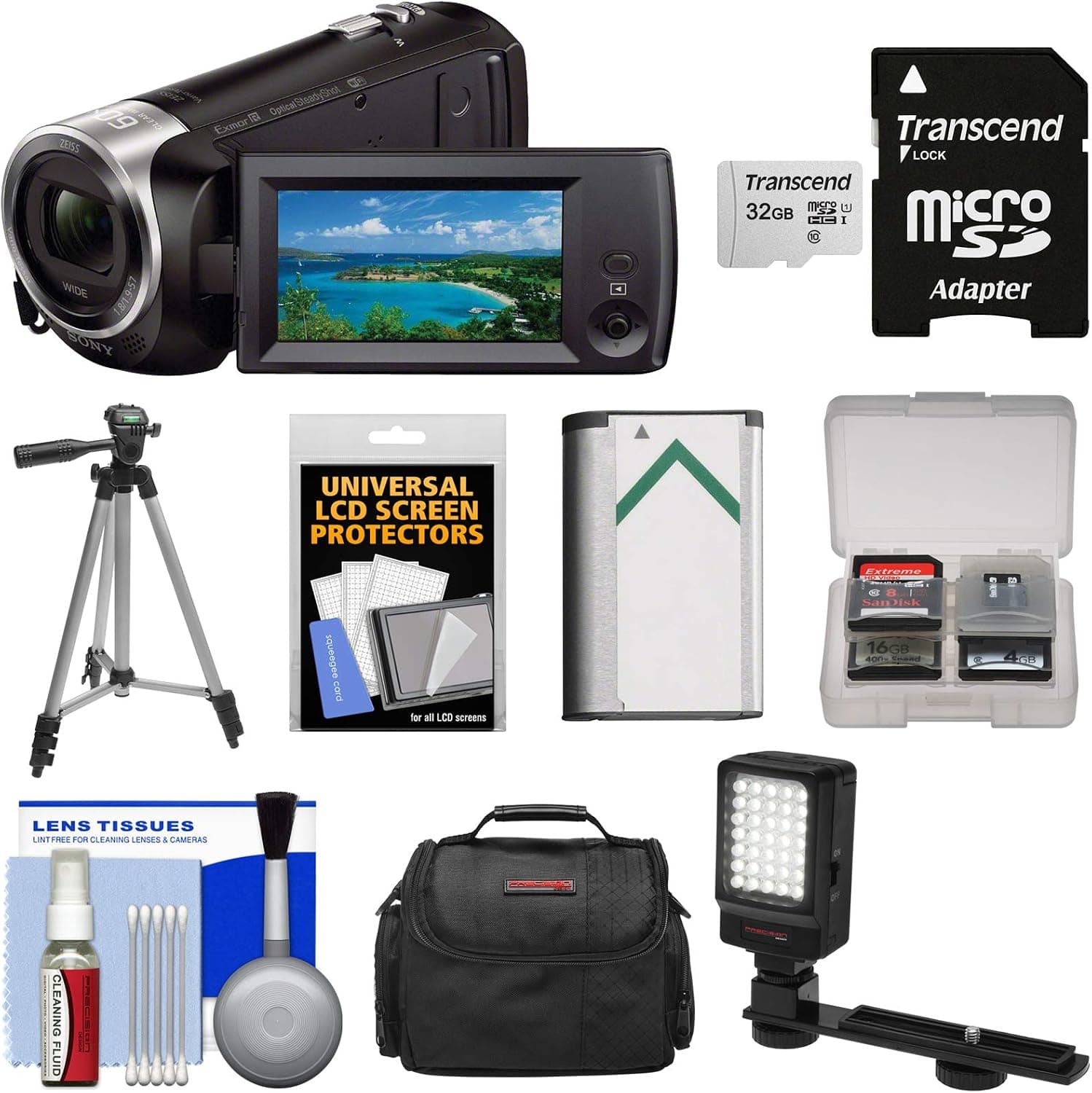 Sony Handycam HDR-CX440 8GB Wi-Fi 1080p HD Video Camera Camcorder with 32GB Card + Case + LED Light + Battery + Tripod + Kit