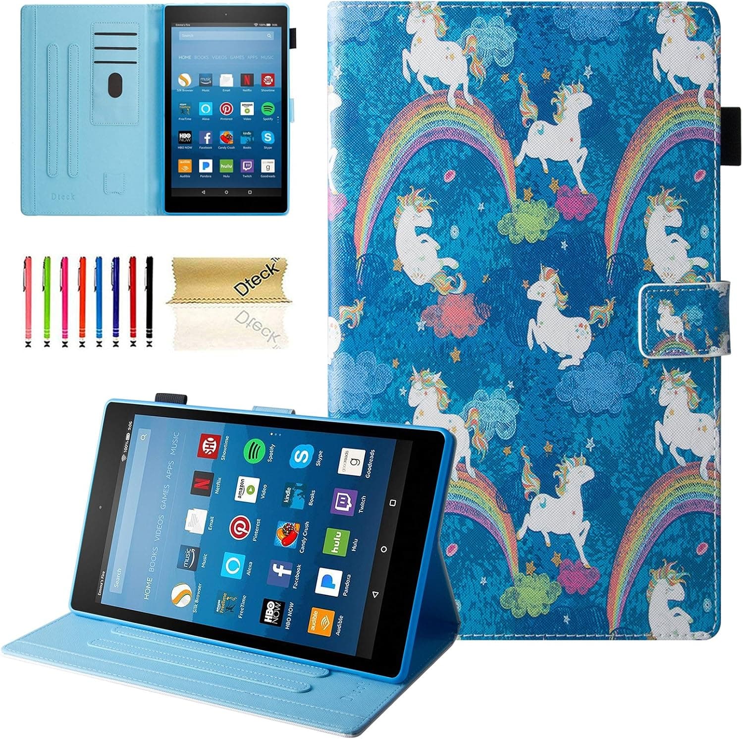 Dteck All-New Amazon Fire HD 10 Case (7th Gen, 2017 Release) - Slim Fit Folio Stand Shockproof Cover PU Leather Case with Auto Wake/Sleep Smart Protector for Fire HD 10.1" Tablet, Unicorn