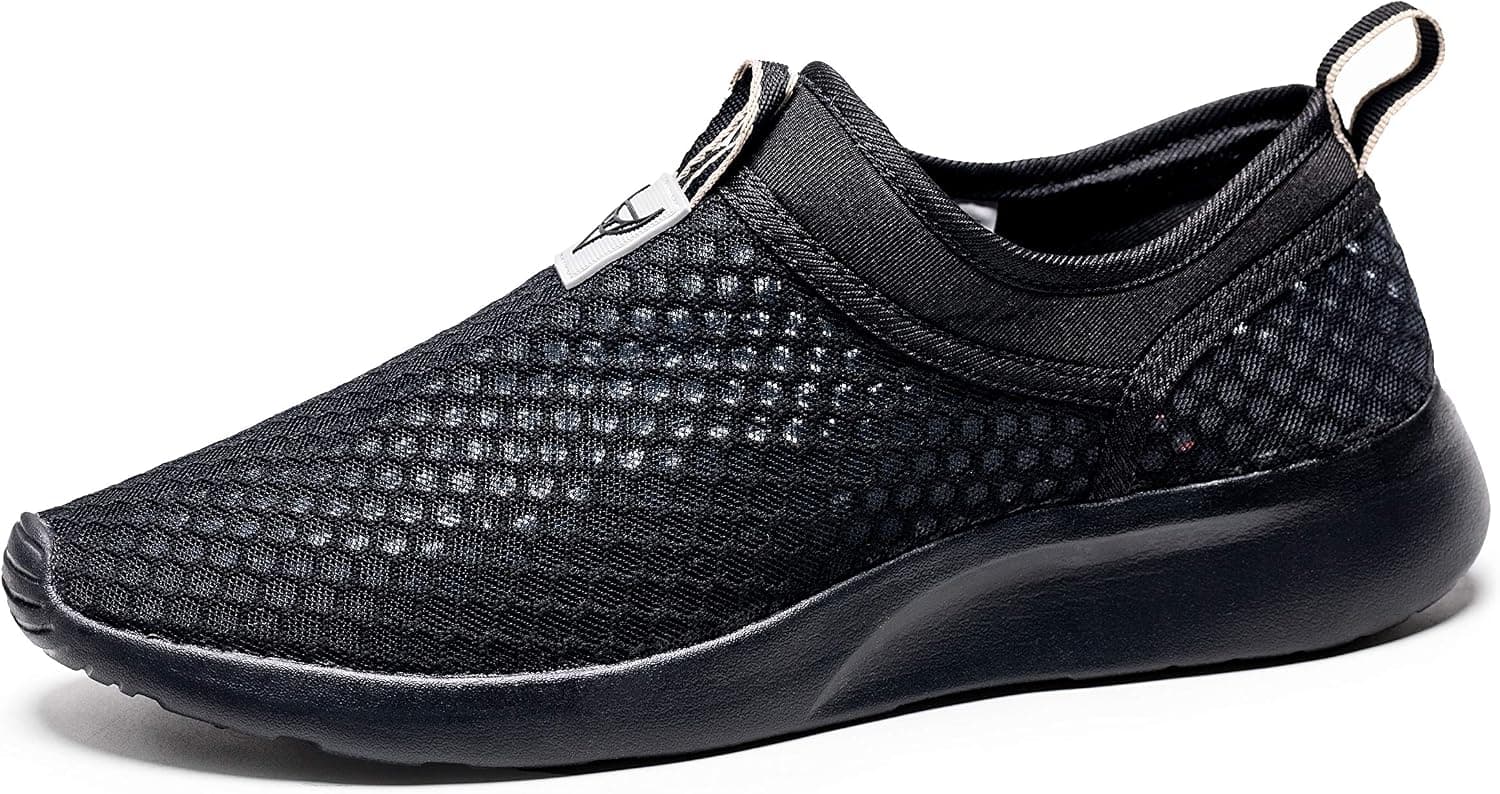 Yugumak Mens Walking Shoes Lightweight Mesh Slip-On Casual Sports Athletic Running Sneakers Work Tennis Shoes,All Black,Size 10 44