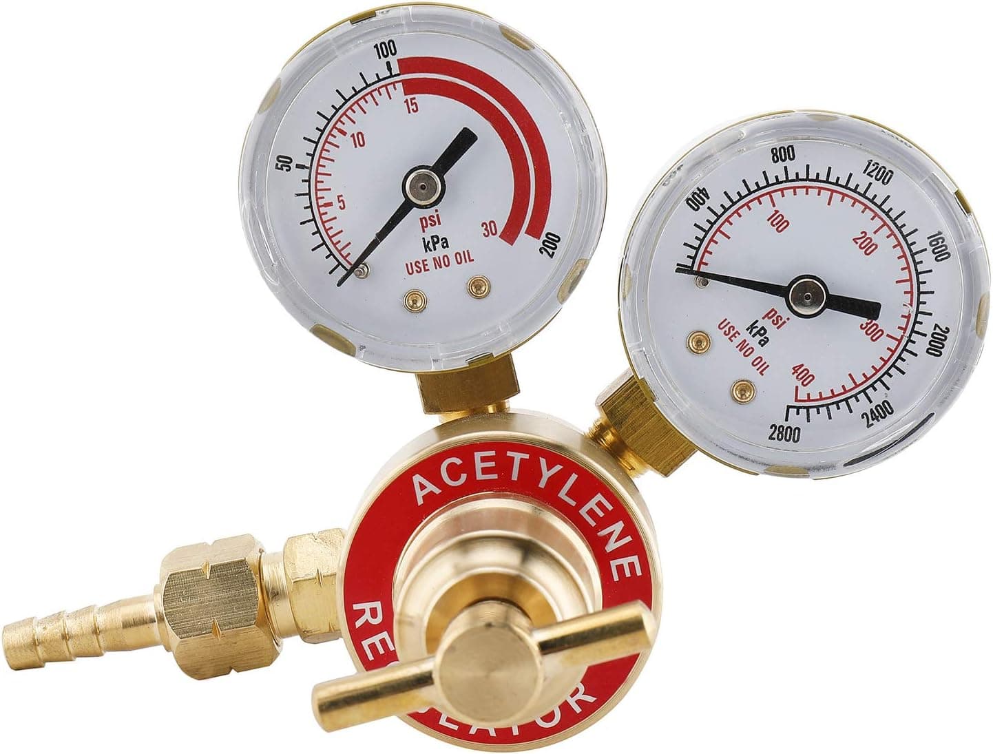 2'' Gauges Welder Acetylene Regulator with Double Gauges for Torch Cutting Kits Inlet 400 PSI CGA 200 Female