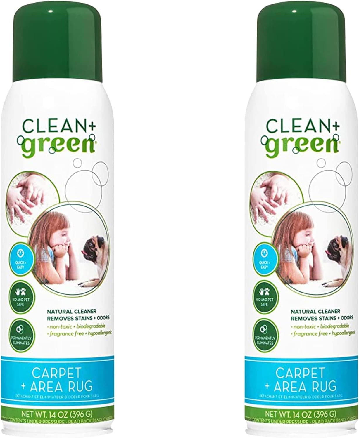 Clean+Green Natural Stain Remover and Odor Eliminator - Carpet Cleaner, Pet Supplies, Household Cleaning Products for Cat Litter & Housebreaking, Carpet Cleaner Solution (14 Oz, 2 Pack)