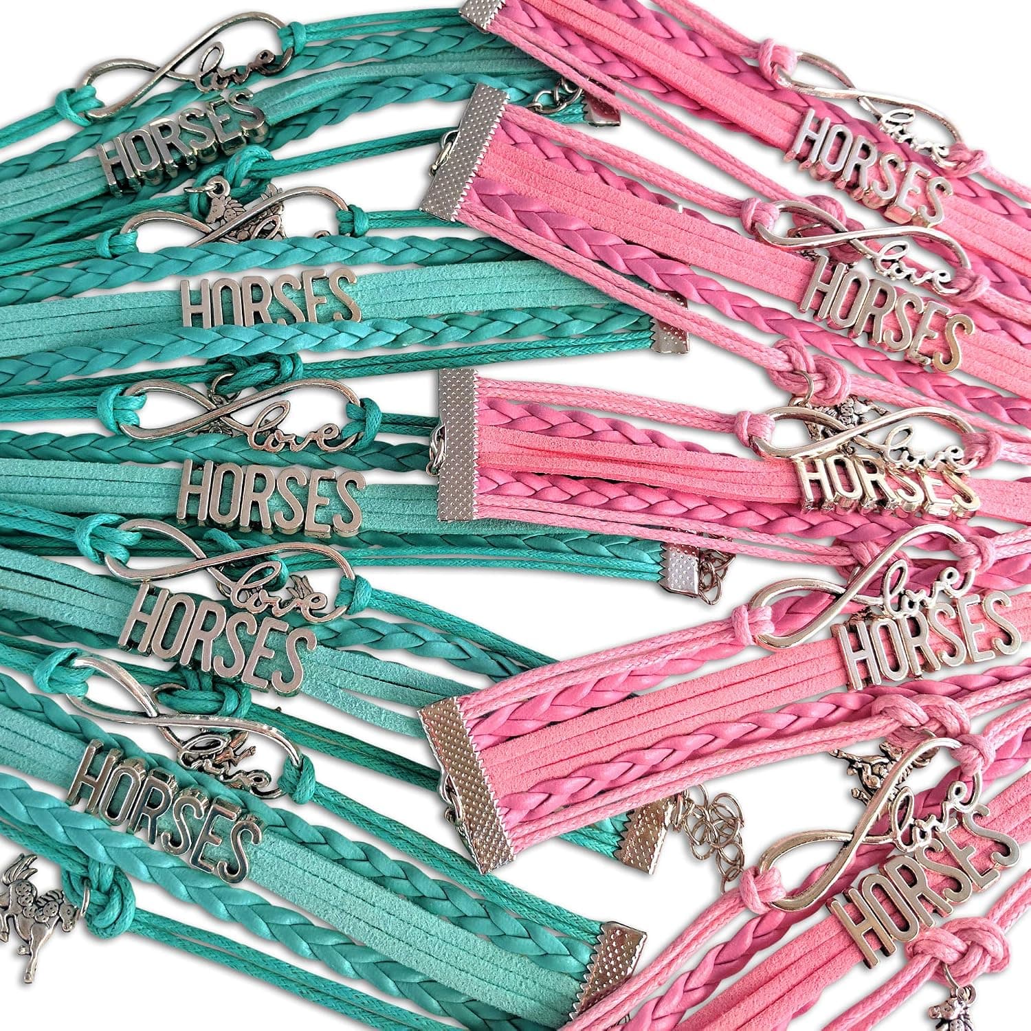 Horse Party Favors, Infinity Horses Charm Bracelet 10 Pack for Horse Lovers and Pony Lovers, Birthday Party Supplies for Party Favor Bags, Gifts for Girls. (Pink and Blue)