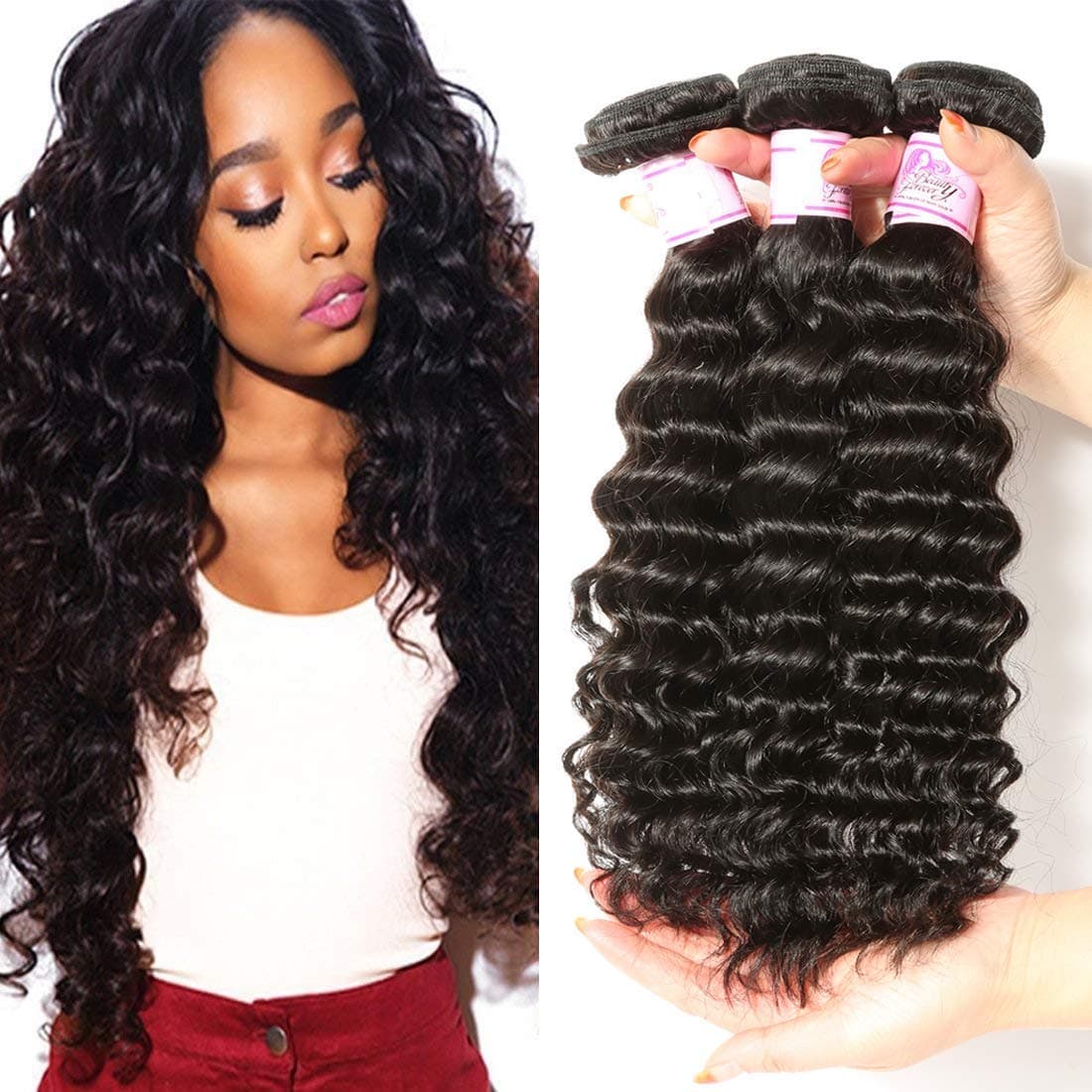 Beauty Forever 8A Brazilian Virgin Hair Deep Wave 3 Bundles 100% Unprocessed Virgin Human Hair Extensions (14 16 18inch)
