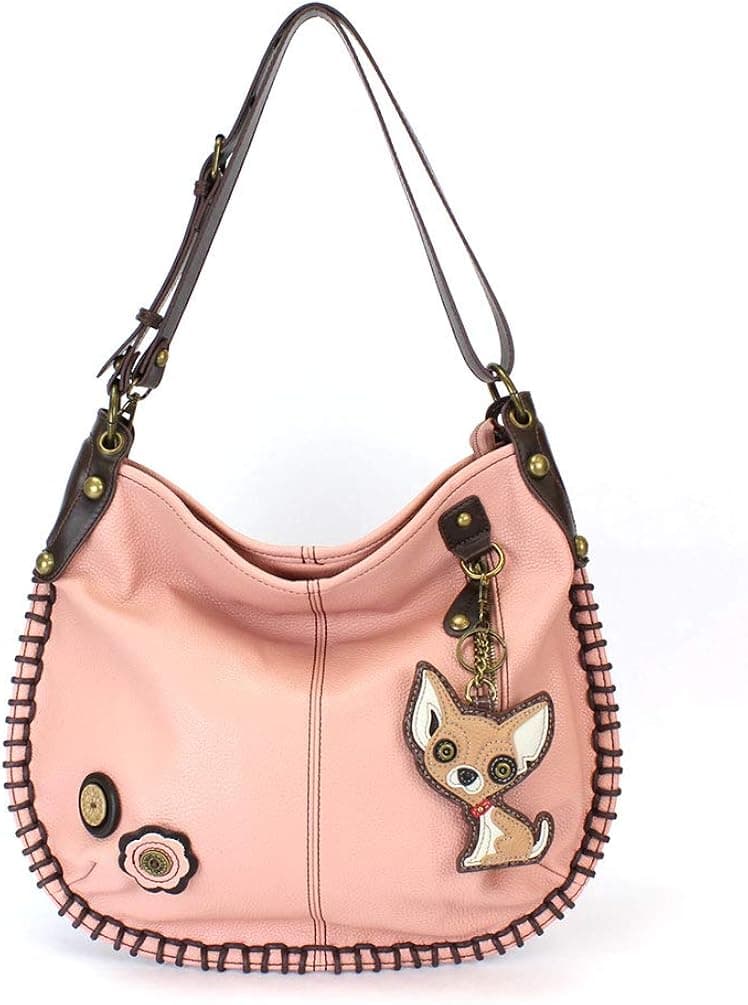 CHALA Charming Crossbody or Shoulder Convertible Large Tote Purse Vegan Leather- PINK (Chihuahua)
