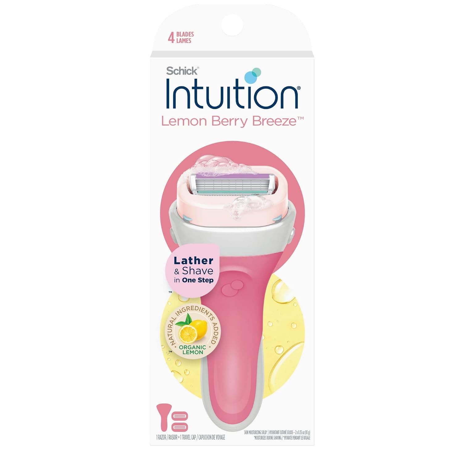 Schick Intuition Lemon Berry Breeze Razors for Women | 1 Razor & 2 Intuition Razor Blades Refill with Organic Lemon