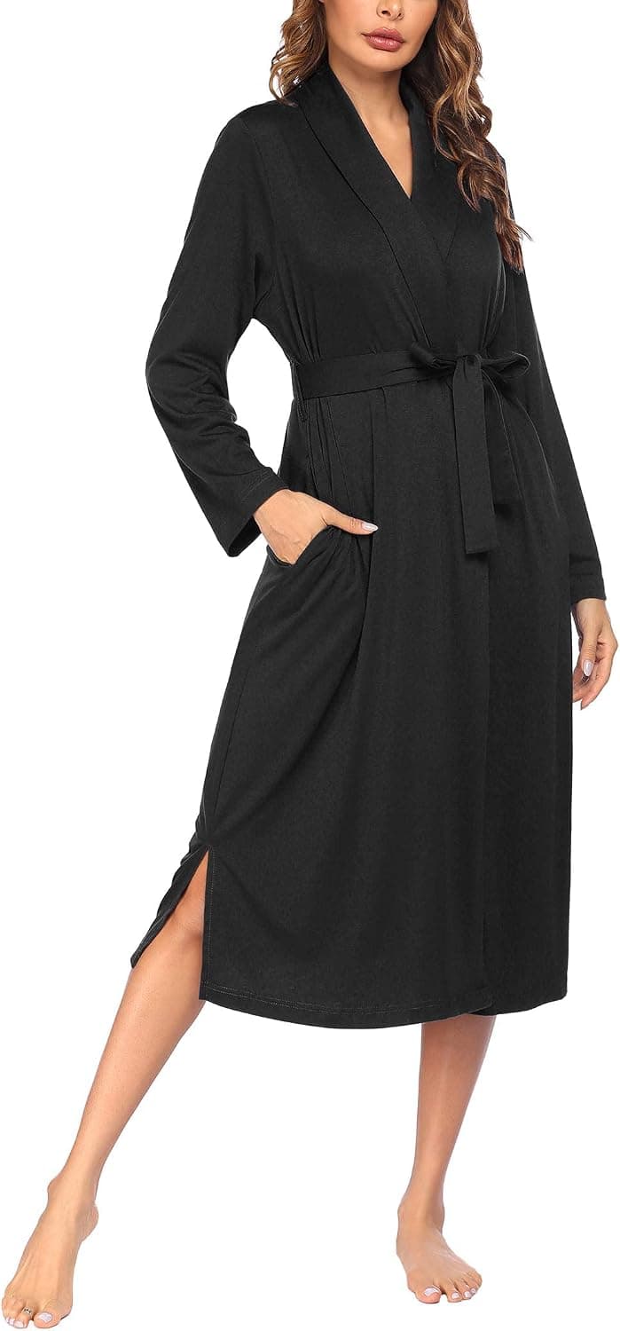 Evanhome Women's Robes Lightweight Cotton Kimono Robes Soft Knit Bathrobe Sleepwear Loungewear Robe S-XXL
