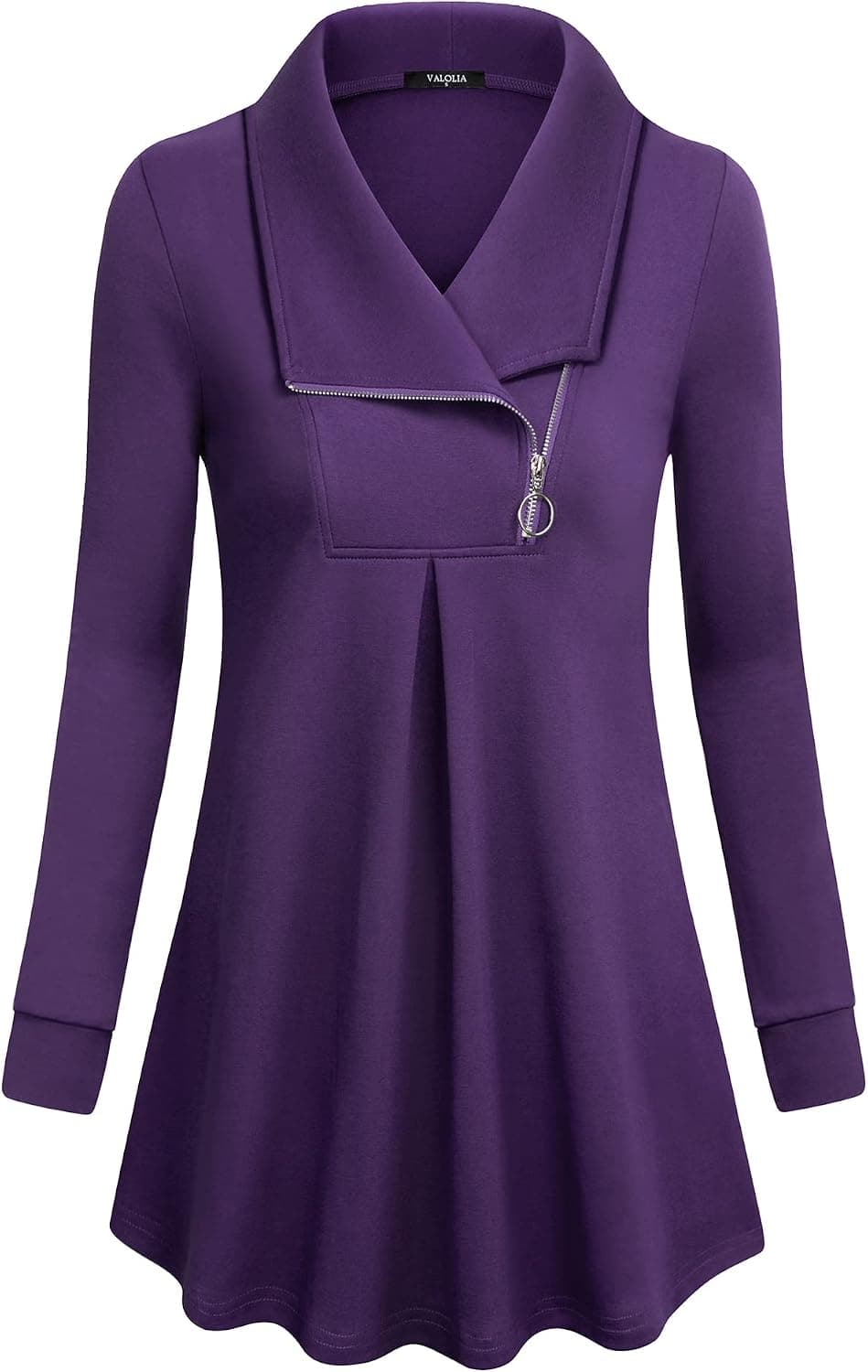 VALOLIA Women's Casual Swing Sweatshirt Long Sleeve Zipper Lapel Fashion Pullover Tunic