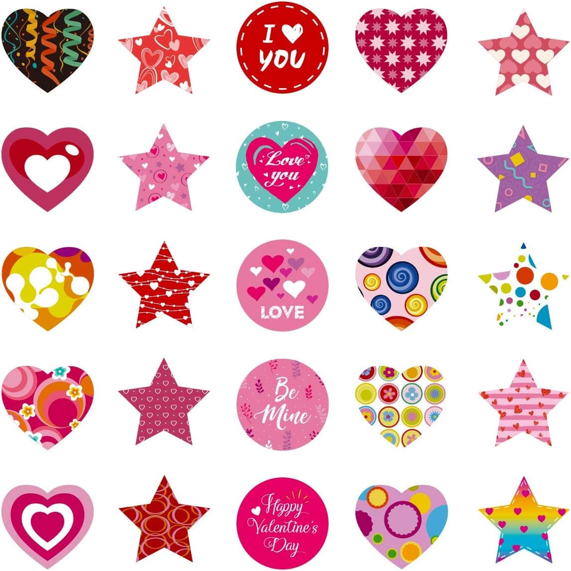Unomor 500pcs Valentines Day Stickers for Kids 5 Rolls Heart Stickers with 25 Designs for Valentine's Day Gift Cards Decoration