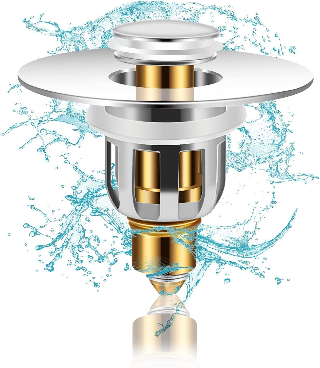 Universal Bathroom Sink Stopper Replacement, Sink Drains Strainer Plug for 1.02''-1.96'' Drain Holes, Stainless Steel Bullet Bounce Core Push Type Basin Pop-Up Drain Filter