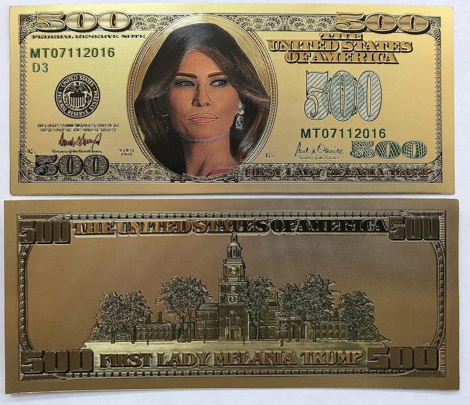 Aizics Mint $500 First Lady Melania Trump 24kt Gold Plated Commemorative Bank Note Collectors Item | Donald Trump Coin Collection | MAGA