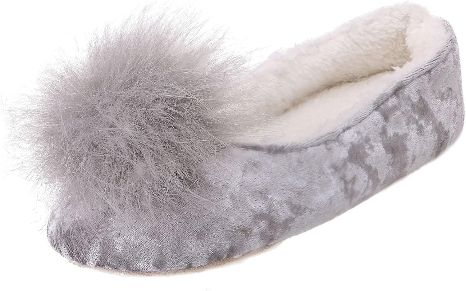 EPGU Women's Fleece Lined Indoor House Slippers with Faux Fur Pompom