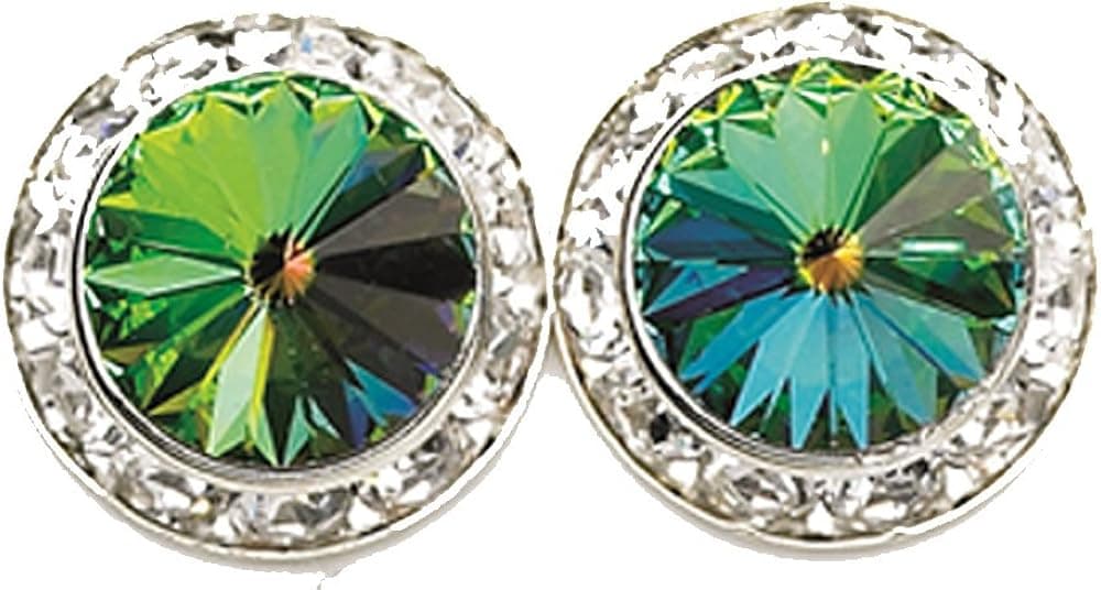 15mm Vitrail Swarovski Round Crystal Rhinestone Earrings - Nickel & Lead Free Clip On - Made in the USA