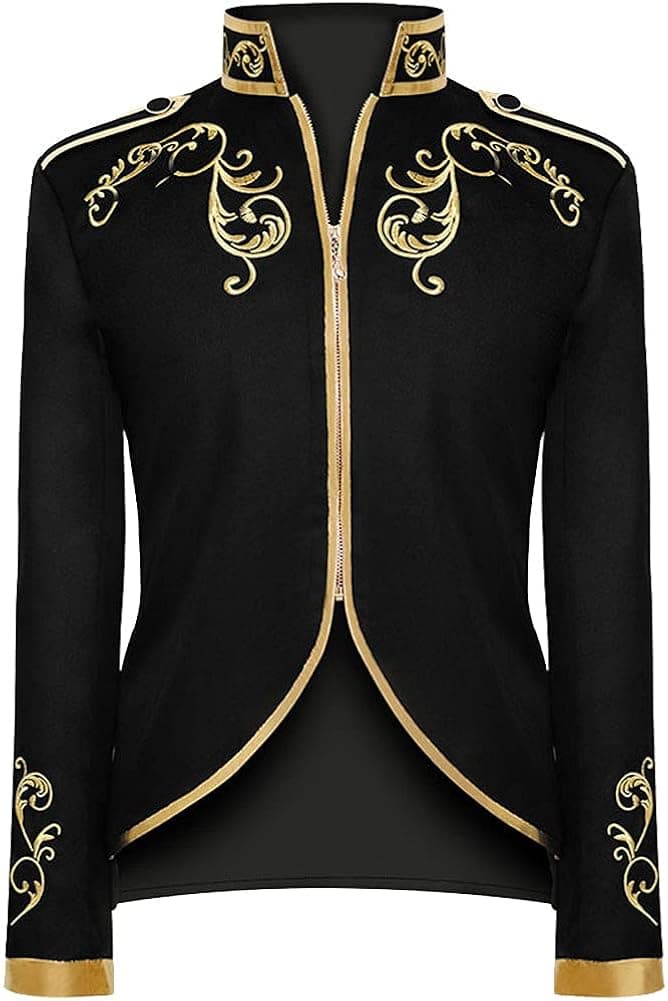 Lipoon Men's Court Stylish Prince Uniform Gold Embroidered Jacket Suit Costume