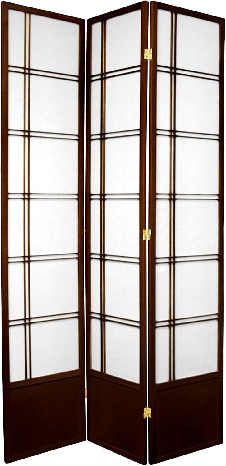 Oriental Furniture 7 ft. Tall Double Cross Shoji Screen - Walnut - 3 Panels