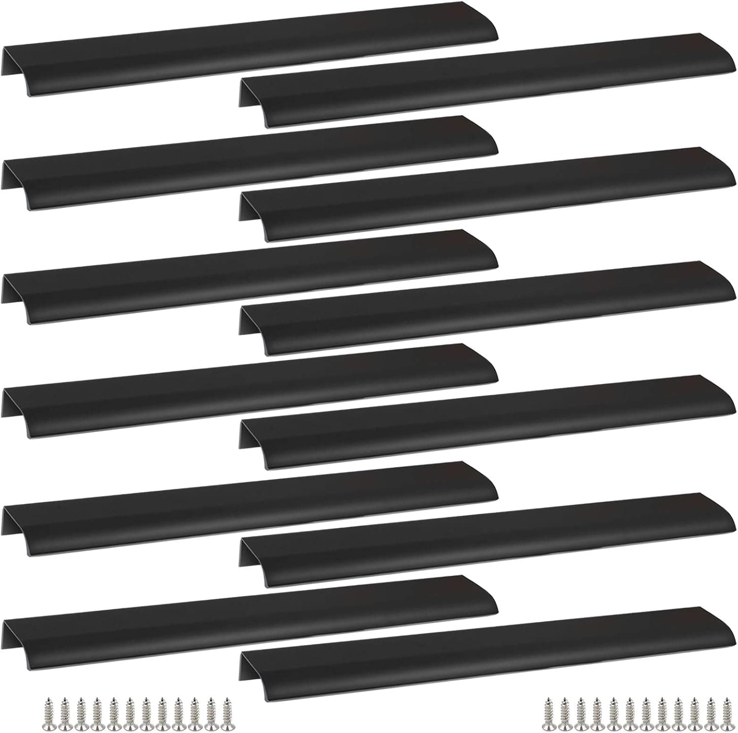 Qjaiune Black Back Mount Finger Edge Pull 300mm/11.8", Aluminum Hidden Handle Concealed Tab Pulls for Home Kitchen Living Room Door Drawer Cabinet (12Pcs)