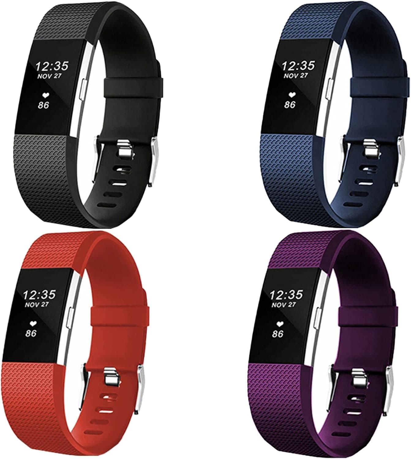 【4 Pack】 Bands for Fitbit Charge 2 Silicone Finess Sport Wristbands Replacement Bands for Fitbit Charge 2 for Women Men Large