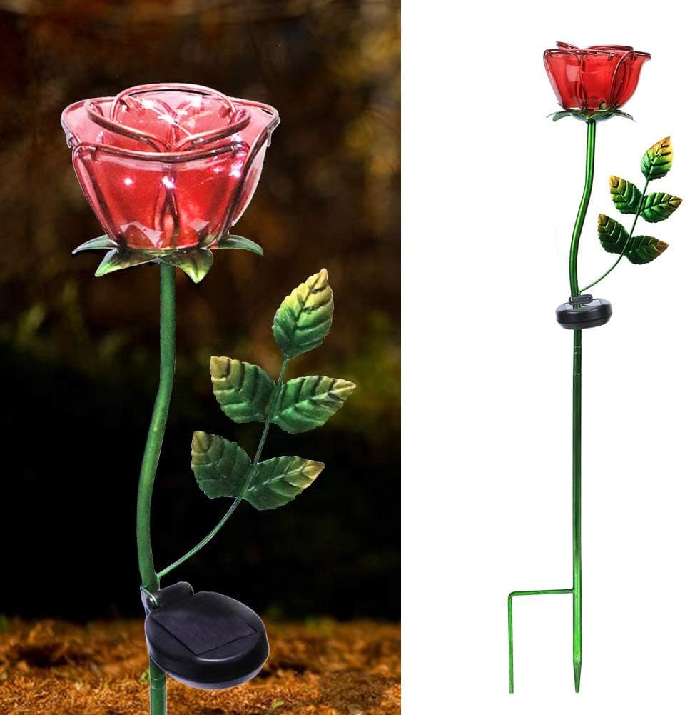 Afirst Solar Garden Stake Lights for Courtyard Backyard Garden Stake Light Roseflower 1 Pack…