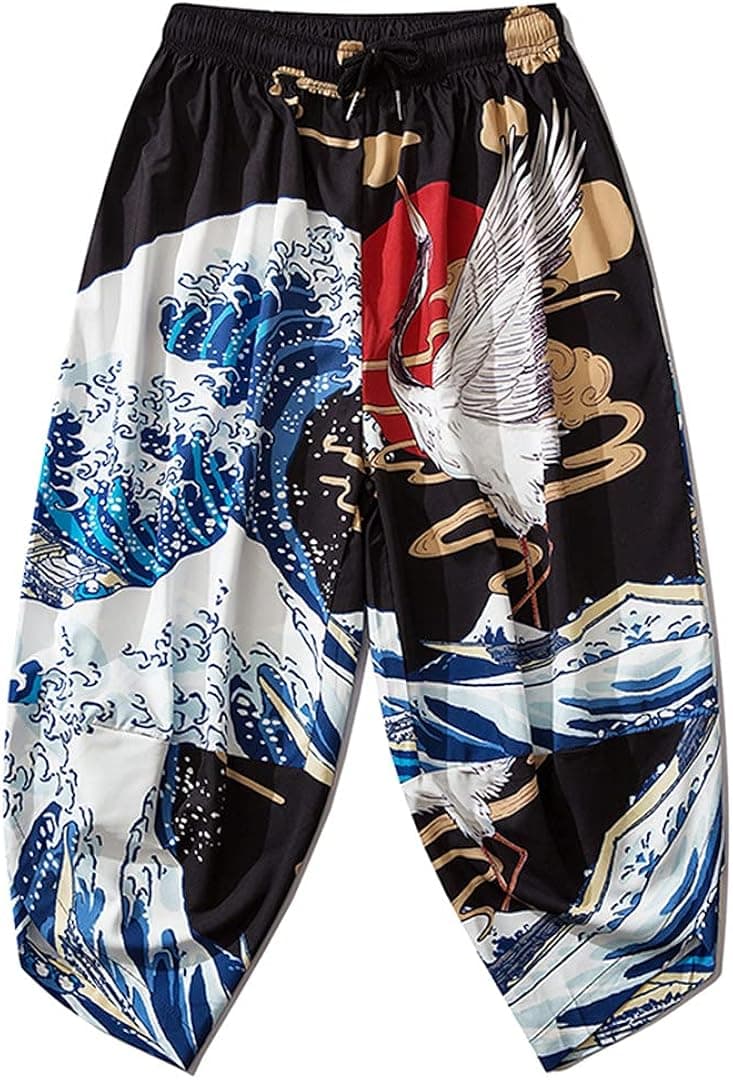 Do-Fashion Japanese Kimono Pants Women Men Samurai Black Harem Pants Loose Elastic Waist Trousers