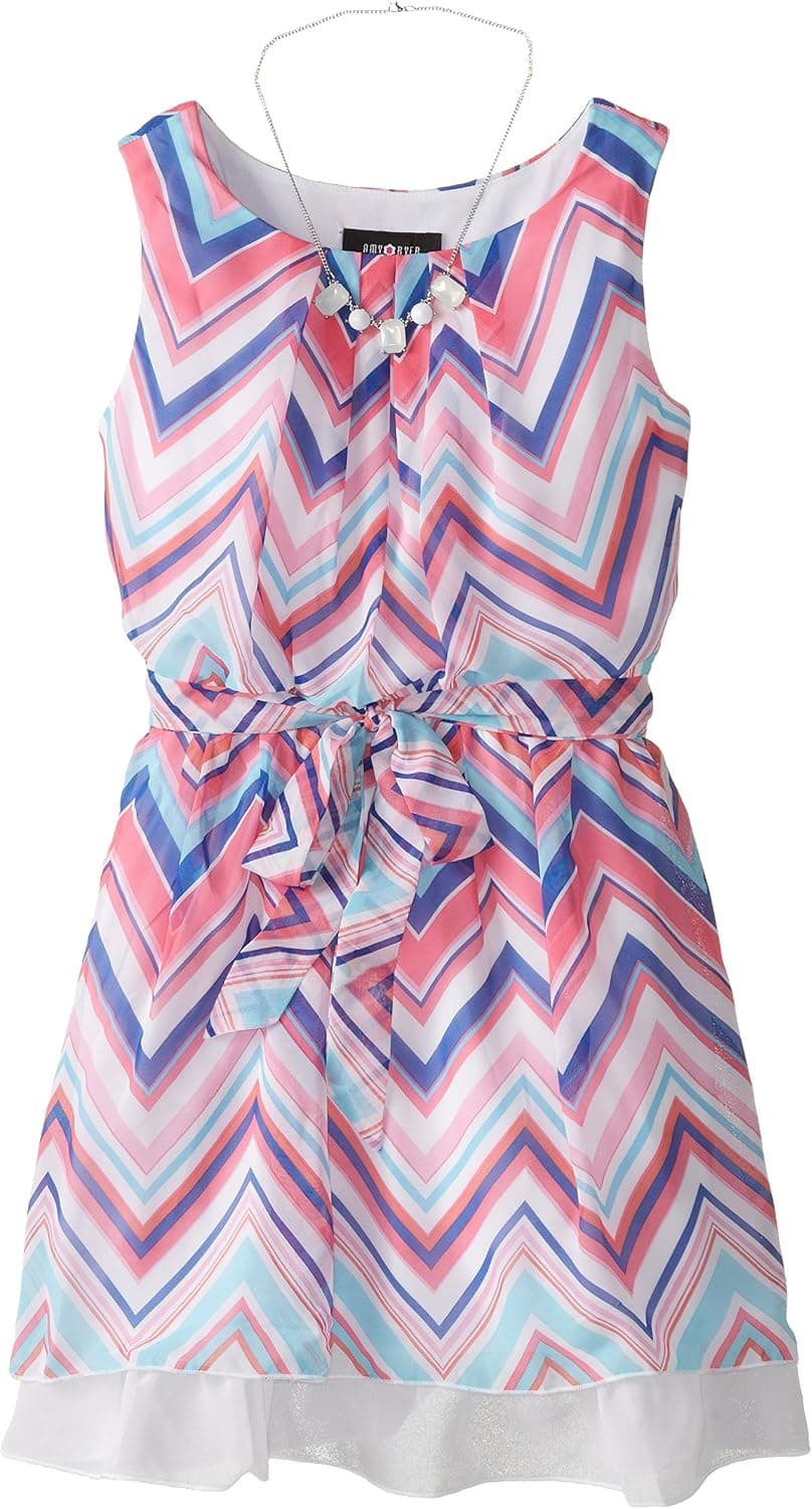 Amy Byer Big Girls' Printed Dress with Necklace